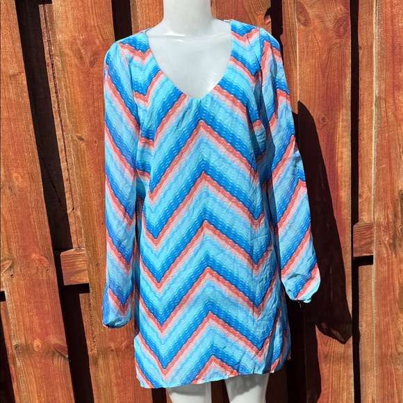 Xtraordinary Dresses & Skirts - Xtraordinary Blue, Turquoise & Coral Zigzag Long-Sleeve Dress Size M